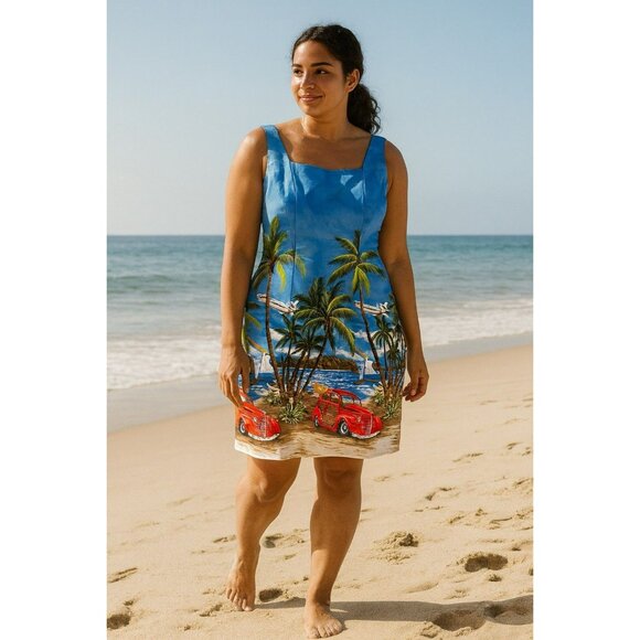 Royal Creations Hawaiian Dress-Sleeveless-Palm Tree Large EUC - Picture 1 of 6